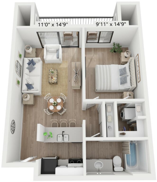 1 bedroom apartment layout with patio park lane senior living independent living salt lake city utah