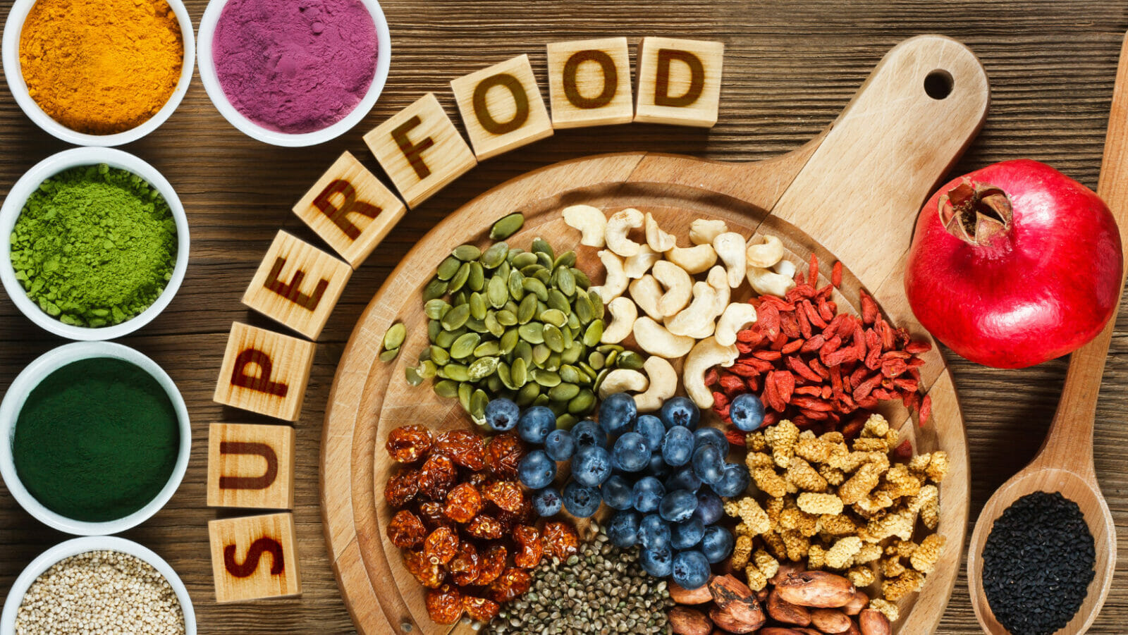 A photo of popular superfoods