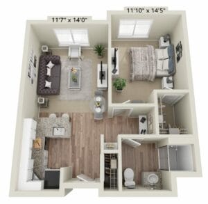 Farrington Court Independent & Assisted Living in Kent, WA - One Bedroom Floor Plan