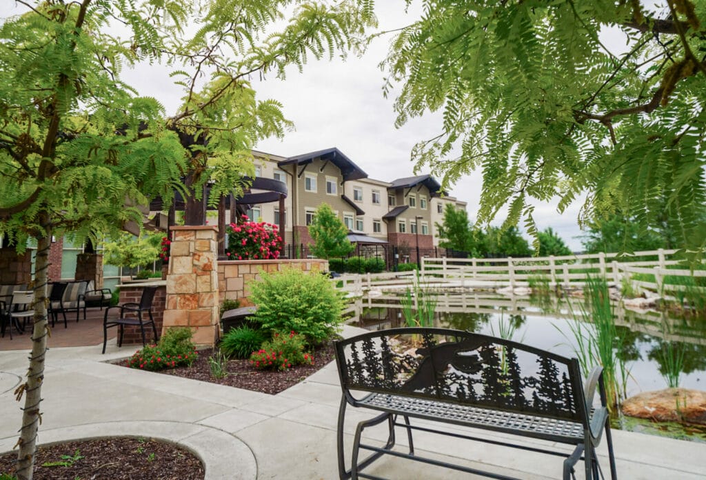View of the creek at Creekside Senior Living in Bountiful, Utah