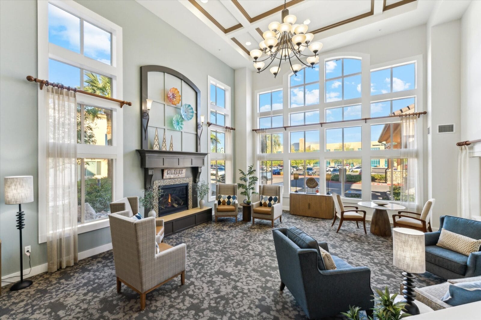Copper Creek Senior Living South Jordan Utah front entrance at sunset