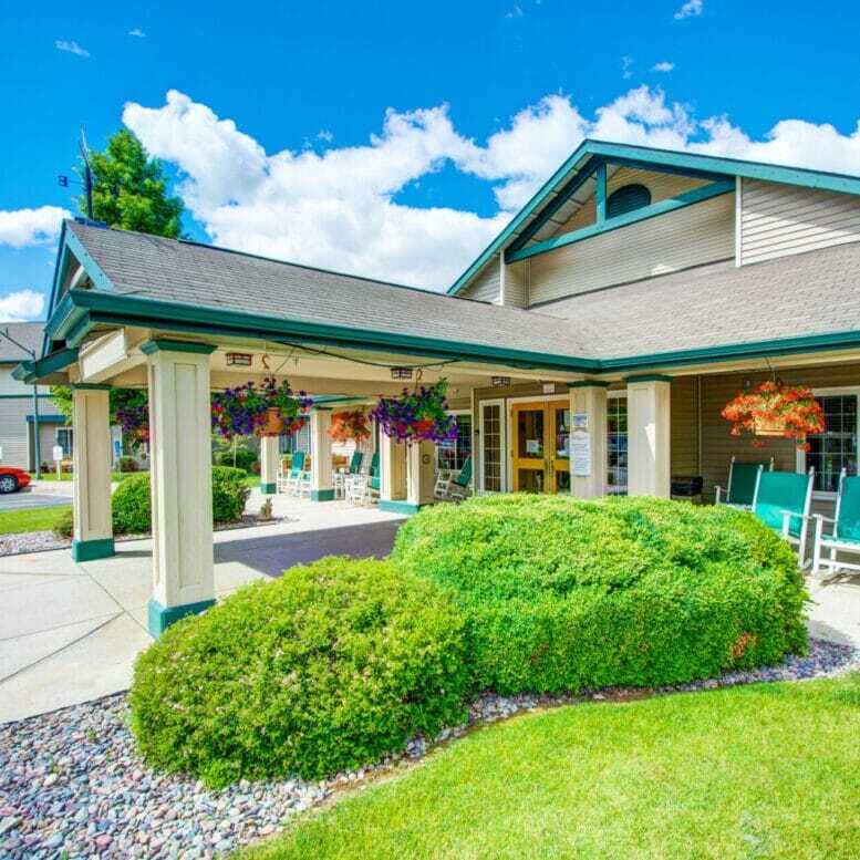 Copper Creek Senior Living South Jordan Utah front entrance at sunset