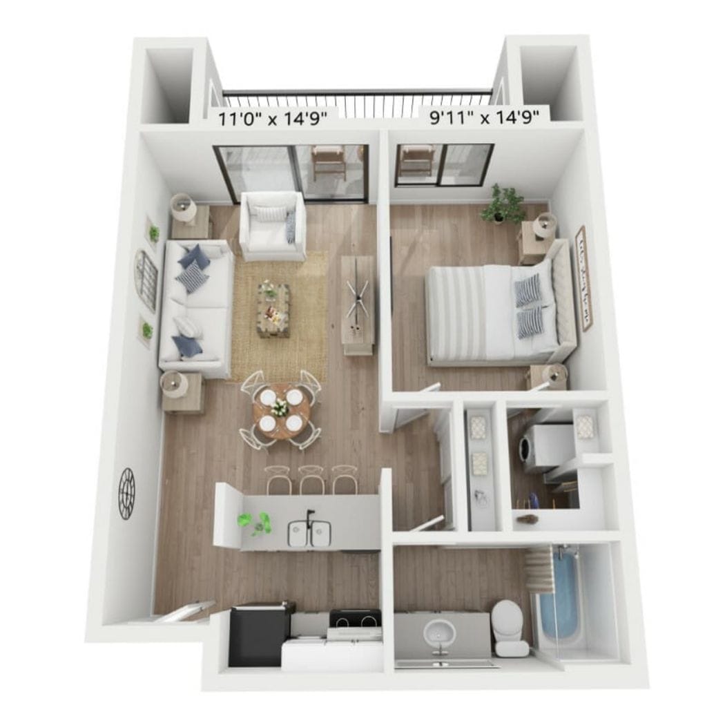 1 bedroom apartment layout with patio park lane senior living independent living salt lake city utah