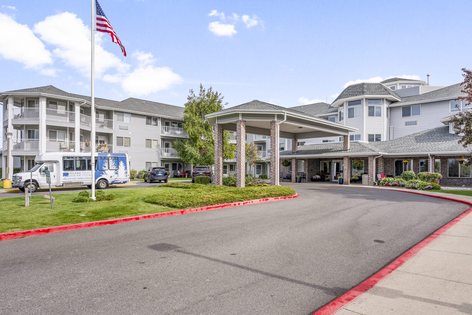 Copper Creek Senior Living South Jordan Utah front entrance at sunset