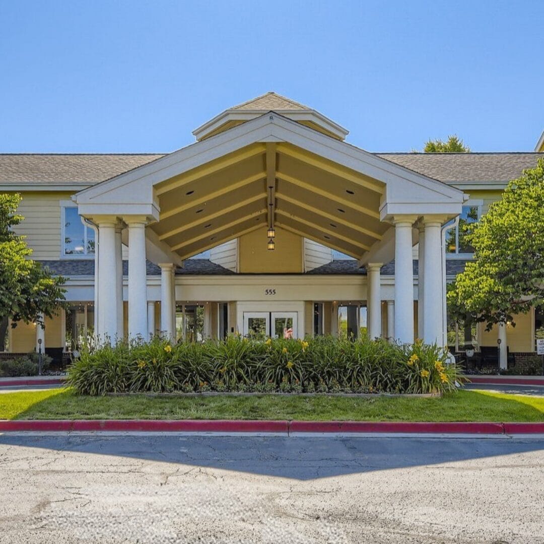 Copper Creek Senior Living South Jordan Utah front entrance at sunset