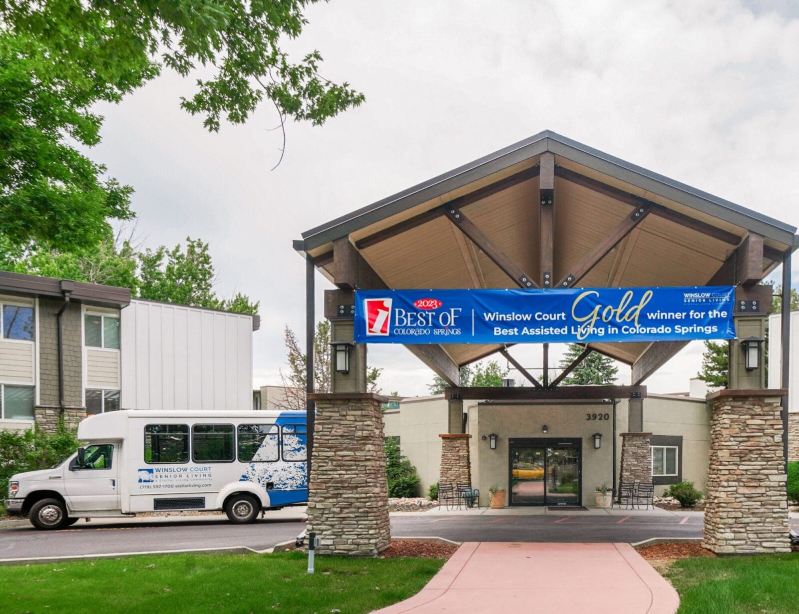 Copper Creek Senior Living South Jordan Utah front entrance at sunset