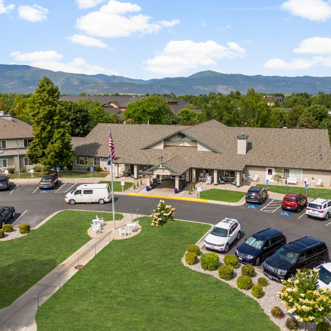 Copper Creek Senior Living South Jordan Utah front entrance at sunset