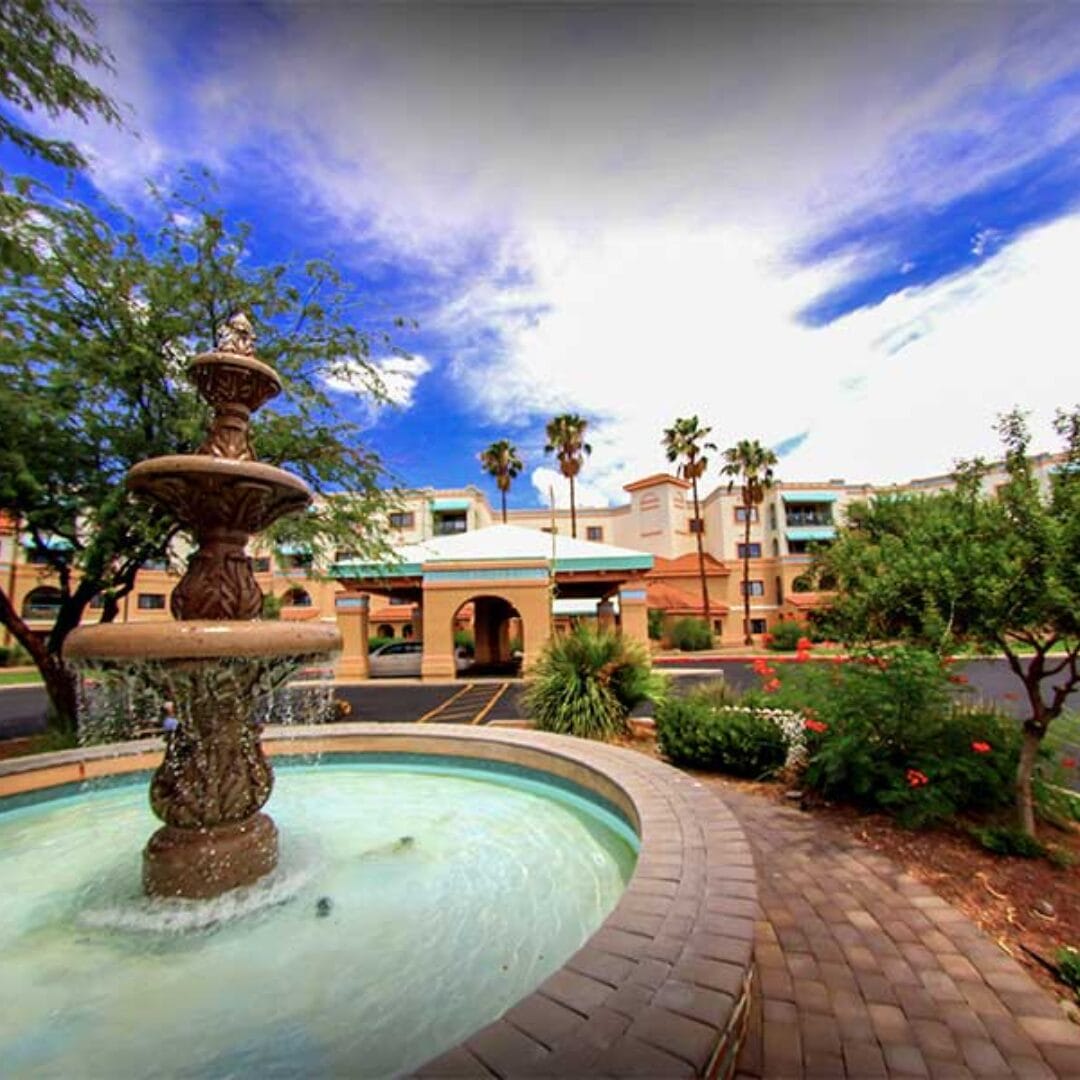 Copper Creek Senior Living South Jordan Utah front entrance at sunset