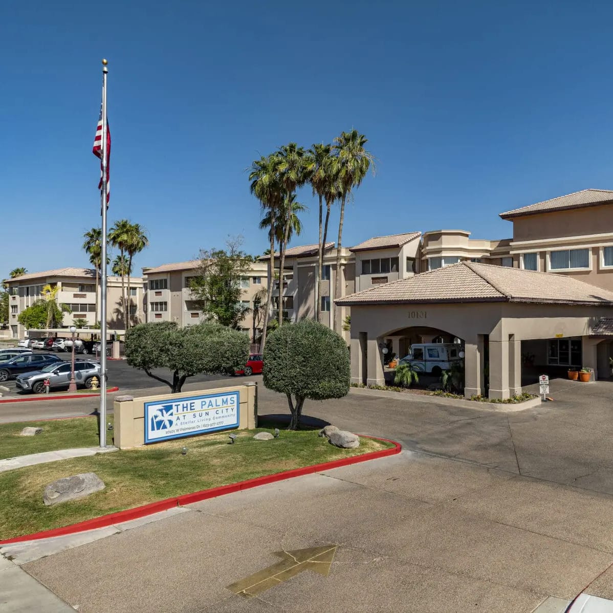 Copper Creek Senior Living South Jordan Utah front entrance at sunset