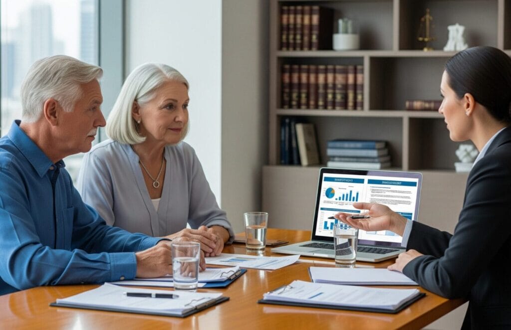 Seniors consult with a financial advisor.