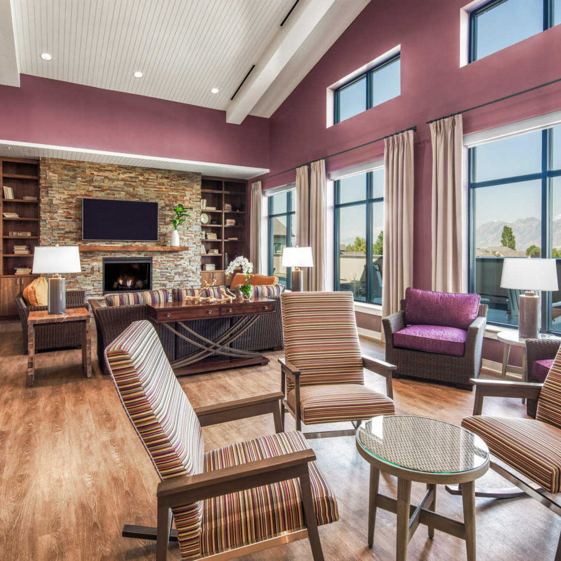 Copper Creek Senior Living Community in South Jordan Utah view of front sitting area and surrounding views