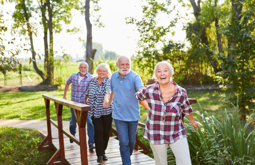 A group of 55+ community seniors hiking.