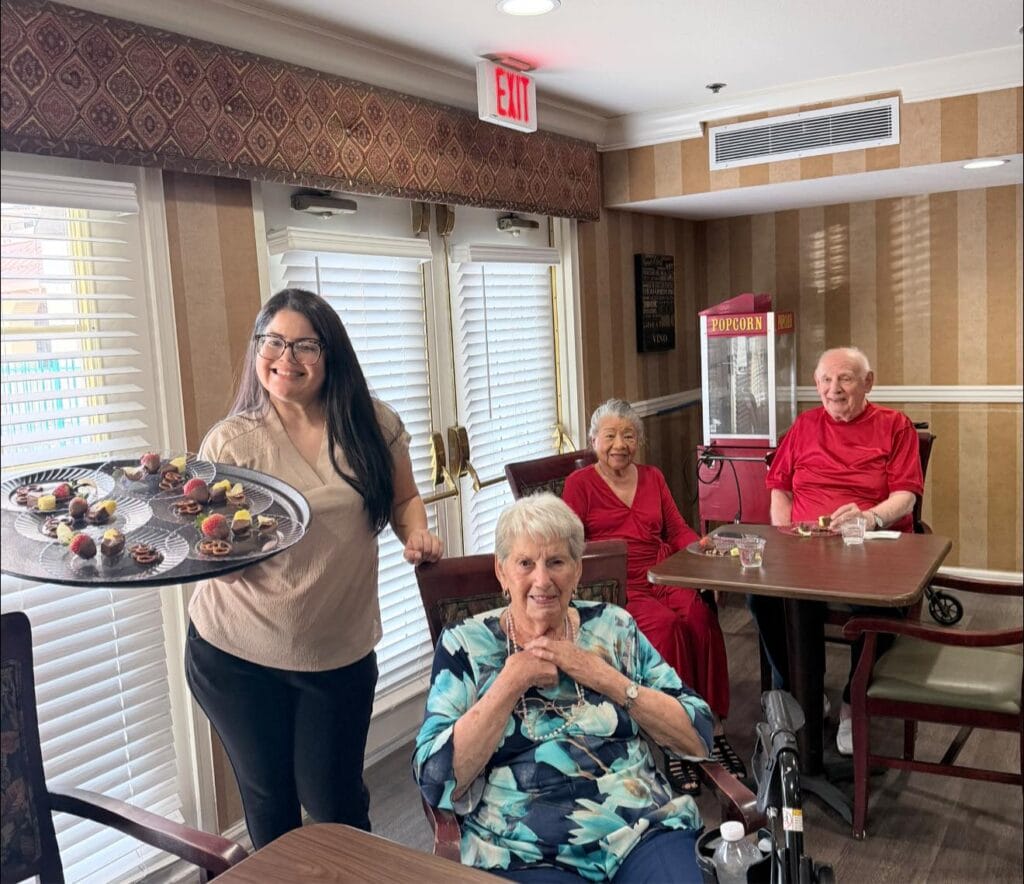 The Forum at Tucson Senior Living residents enjoying fondue