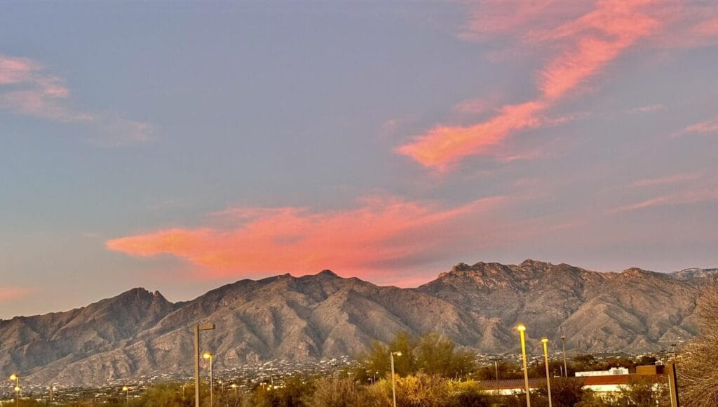 Sunset over Tucson mountain skyline