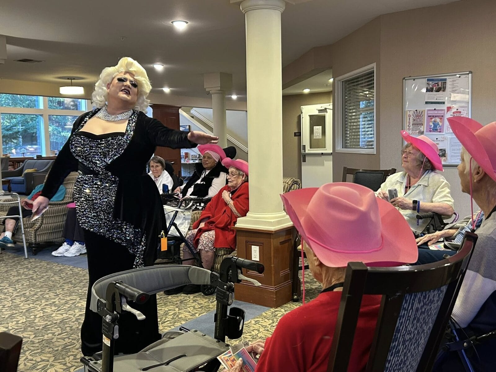 Dolly Parton impersonator serenades senior living residents