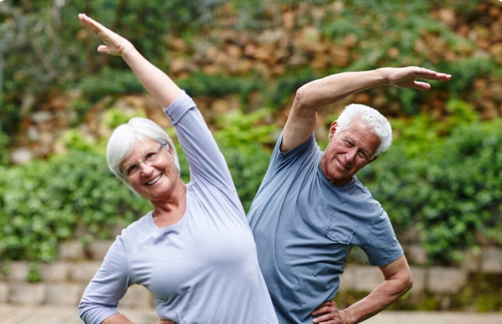 Active seniors stretching