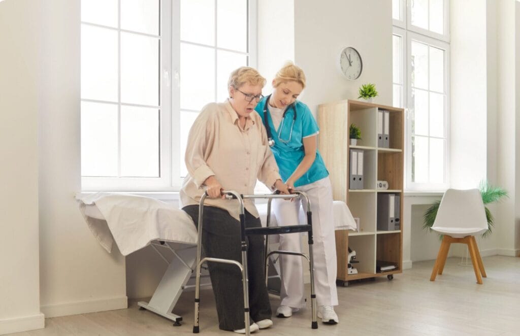 A nurse provides care at a skilled nursing community.
