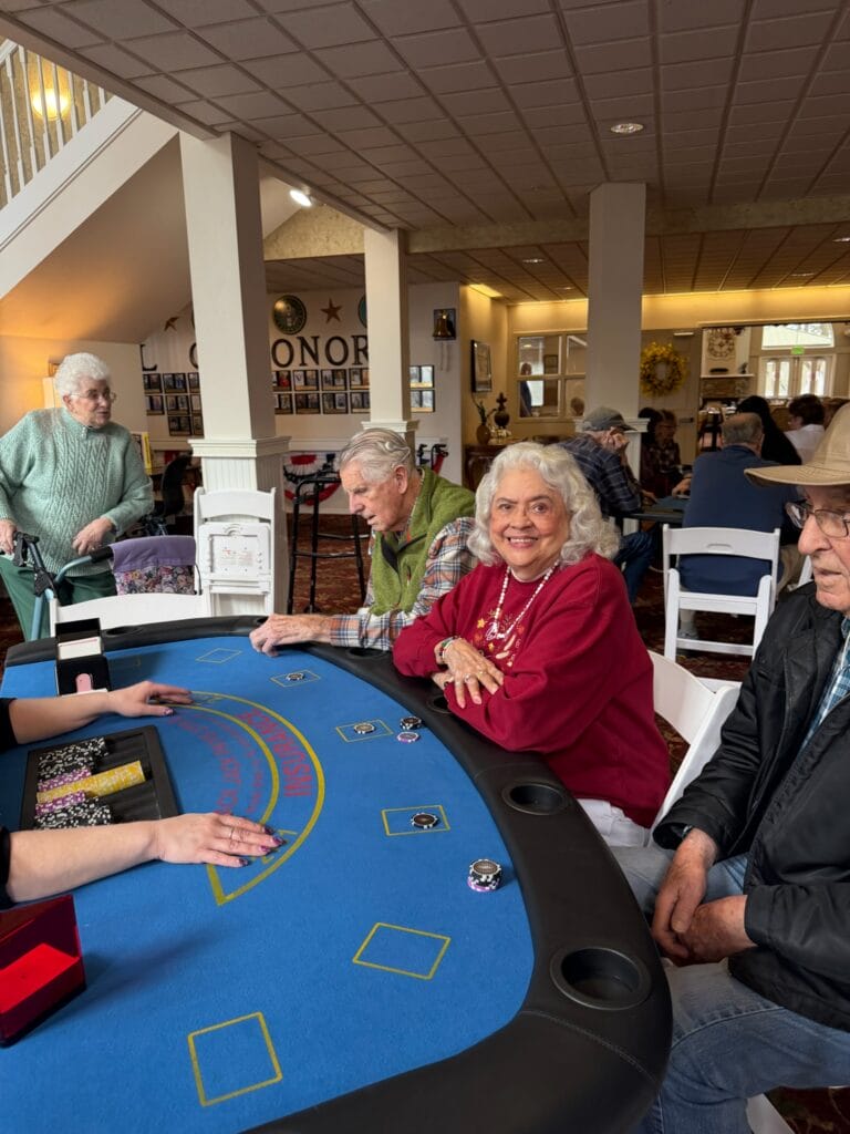 Residents at North Star Independent Living in Coeur D'Alene, Idaho playing games on Casino Day!