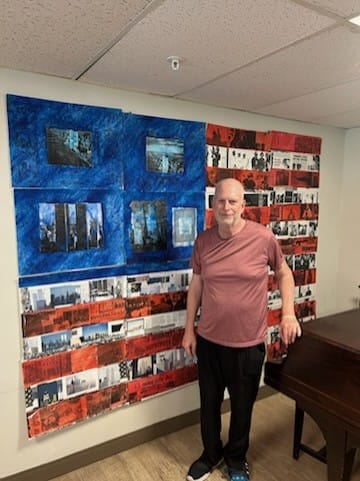 Sandia-Vista-Resident-Artist-Bobby-Jones-2 Bobby Jone's with his 9/11 Art that hangs at Sandia Vista Senior Living
